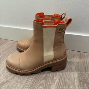 Sorel JOAN NOW CHELSEA Womens Leather Casual Chelsea Boots, Tan